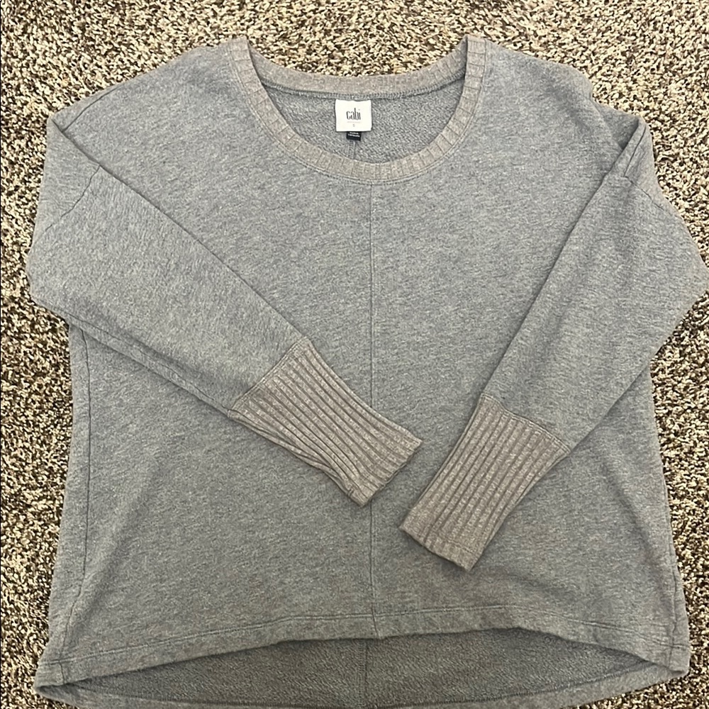 CAbi Gray Crew Neck Sweater with Classic Knit